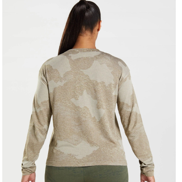 Gymshark Women's Adapt Gray & Tan Camo Seamless Long Sleeve Top - Size XS - Picture 8 of 8